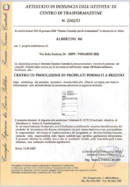 Antepirima certificato di denuncia dell'attività di trasformazione